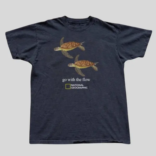 National Geographic Sea Turtle Go With The Flow Tee, Vintage Ocean Graphic Shirt, Retro Y2K Nature Aesthetic