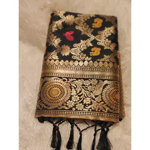 Black Floral Party Wear Pure Banarasi Silk Saree