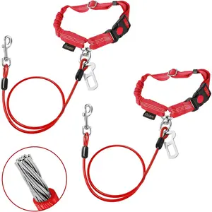 Chew Proof Dog Car Seat Belt, 2 in 1 Steel Cable Dog Car Accessories Headrest Restraint Dogs Car Seatbelt for Medium Large Dogs Chewer Heavy Duty Doggie Seatbelts for Cars Swivel Attach