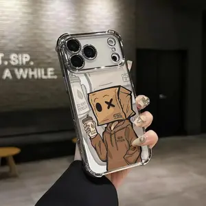 Paper Bag Coffee Boy Phone Case for iPhone 17 AIR 17 PRO 16 PRO 15  PRO MAX  14 PLUS 13 PRO 12 11 series (silicone softshell) airbag anti-drop and shockproofmobile phone protective case