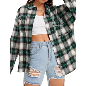 Oversized Flannel Shirt Women Long Sleeve Plaid Button Buffalo Shirt Blouse Tops with One PocketGift