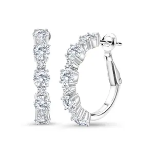 Gem Stone King 2-4 Cttw Gemstone Birthstone and Lab Grown Diamond Hoop Earrings for Women | 925 Sterling Silver | Round Cut 4MM and 1.9MM Stones | 1 Inch Diameter Hoops