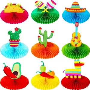 9 Pieces Fiesta Mexican Party Table Decorations Fiesta Honeycomb Mexican Table Centerpieces 8" Cinco De Mayo Party Table Decorations for Mexican Fiesta Taco Party Day of the Dead Decor Supplies Favors Colorful Donkey