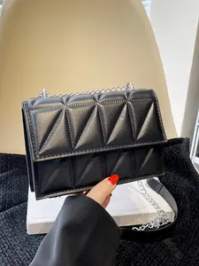 Women's Embroidered Crossbody Bag, Spring Summer New Chain Shoulder Strap, Metal Lock Buckle, Adjustable Commuter Bag, Elegant Designer