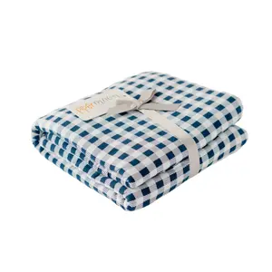 Gingham Adult Swaddle Blanket, Picnic Blanket, Cooling Blanket for Hot Sleepers