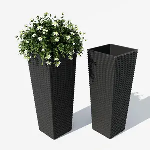 2 Pack Large Planters for Indoor Plants, Outdoor Tall Planter with Drainage Holes, Plant Pots for Trees Flowers, All-Weather Use with Removable Insert Bucket