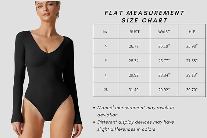 QINSEN Women's Long Sleeve Bodysuit V Neck Body Suits Seamed Cup Going Out Tops Shirt Womenswear Underwear