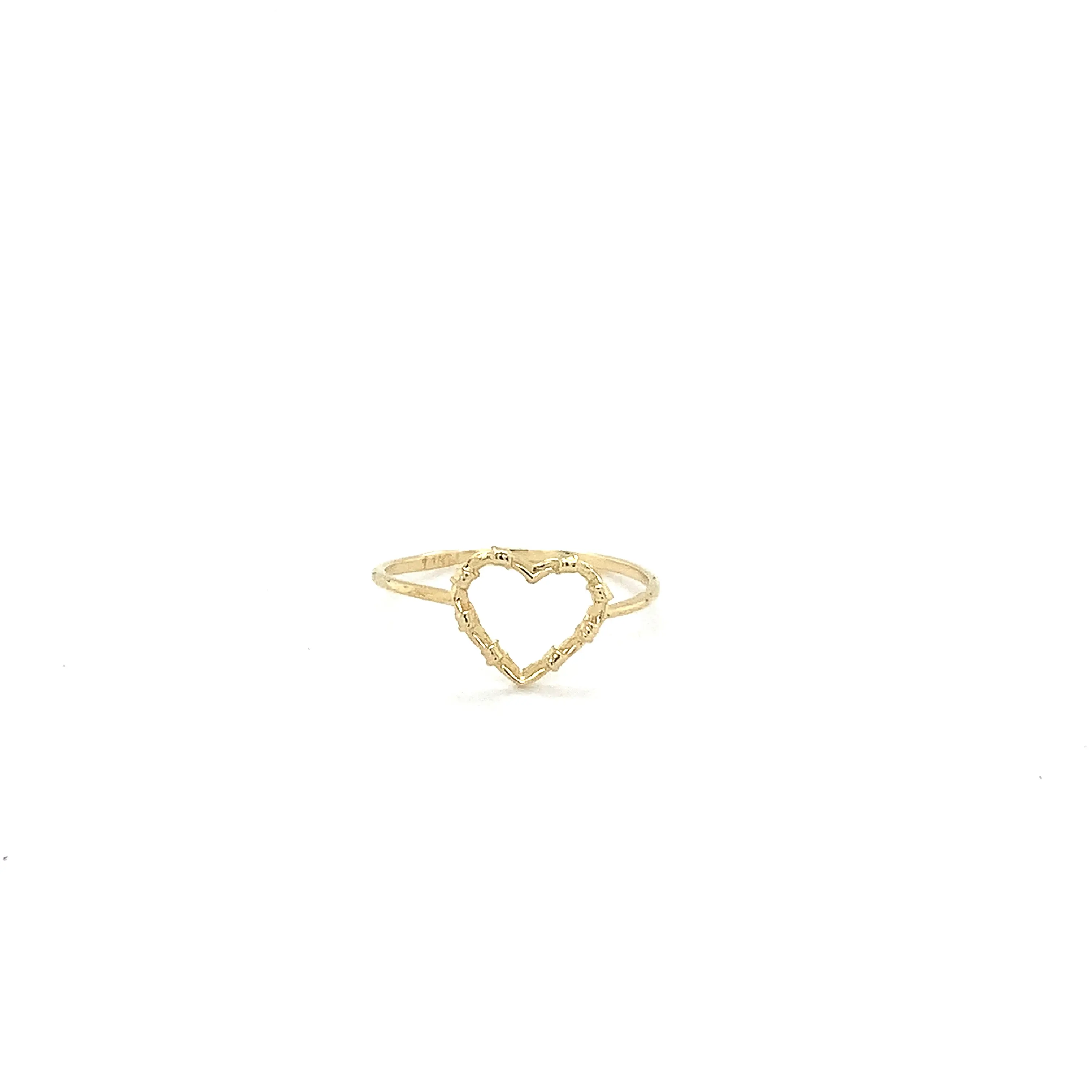 14K Solid Gold Bamboo Heart Ring