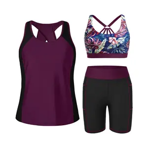 Tempt Me Women Three Piece Tankini Swimsuits - Athletic Bathing Suits Swim Tank Top with Boy Shorts and Bra Modest Swimwear  SwimWeek  summervibes