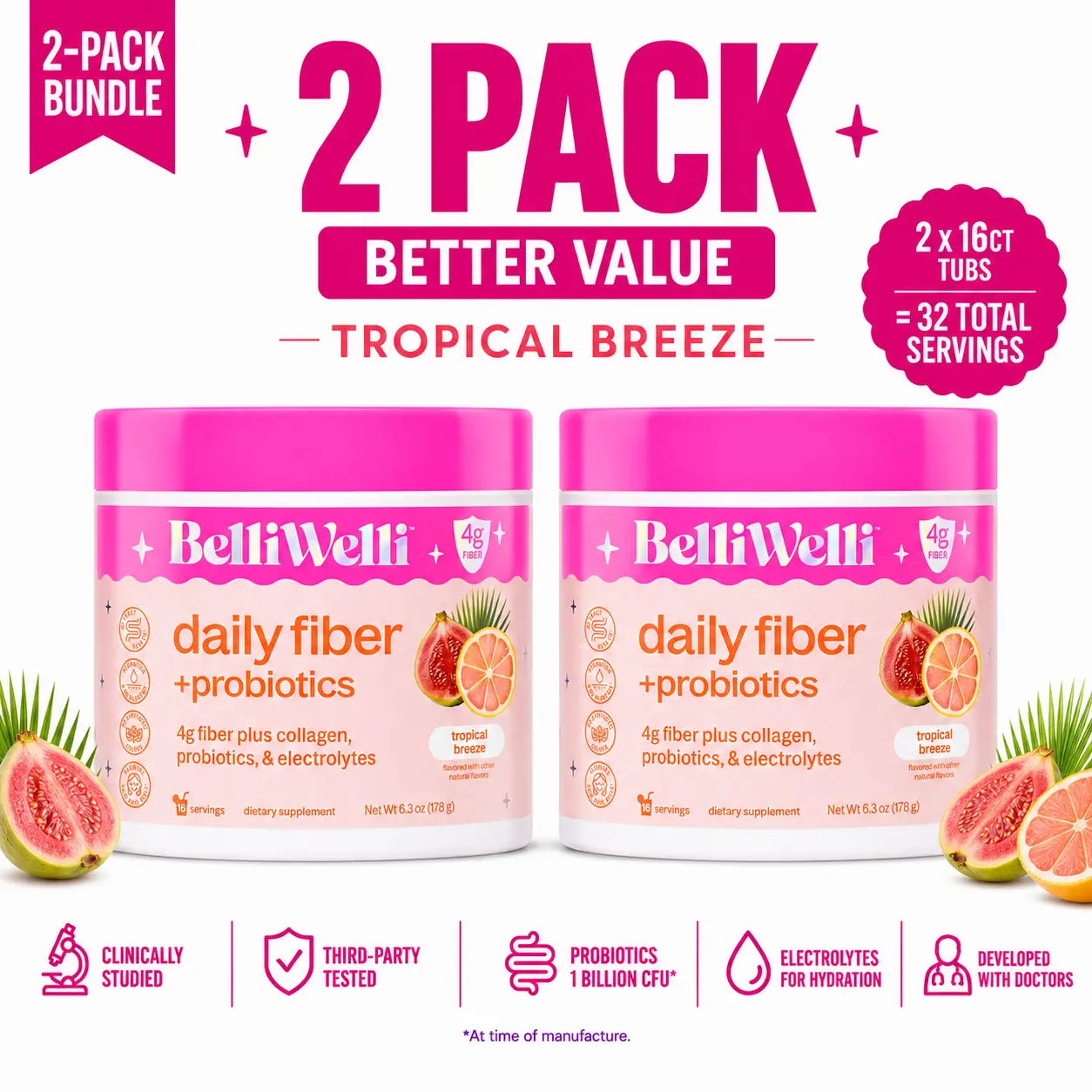 BelliWelli Daily Fiber + Probiotics - Tropical Breeze - 2 pack BelliWelli Daily Fiber + Probiotics - Tropical Breeze - 2 pack