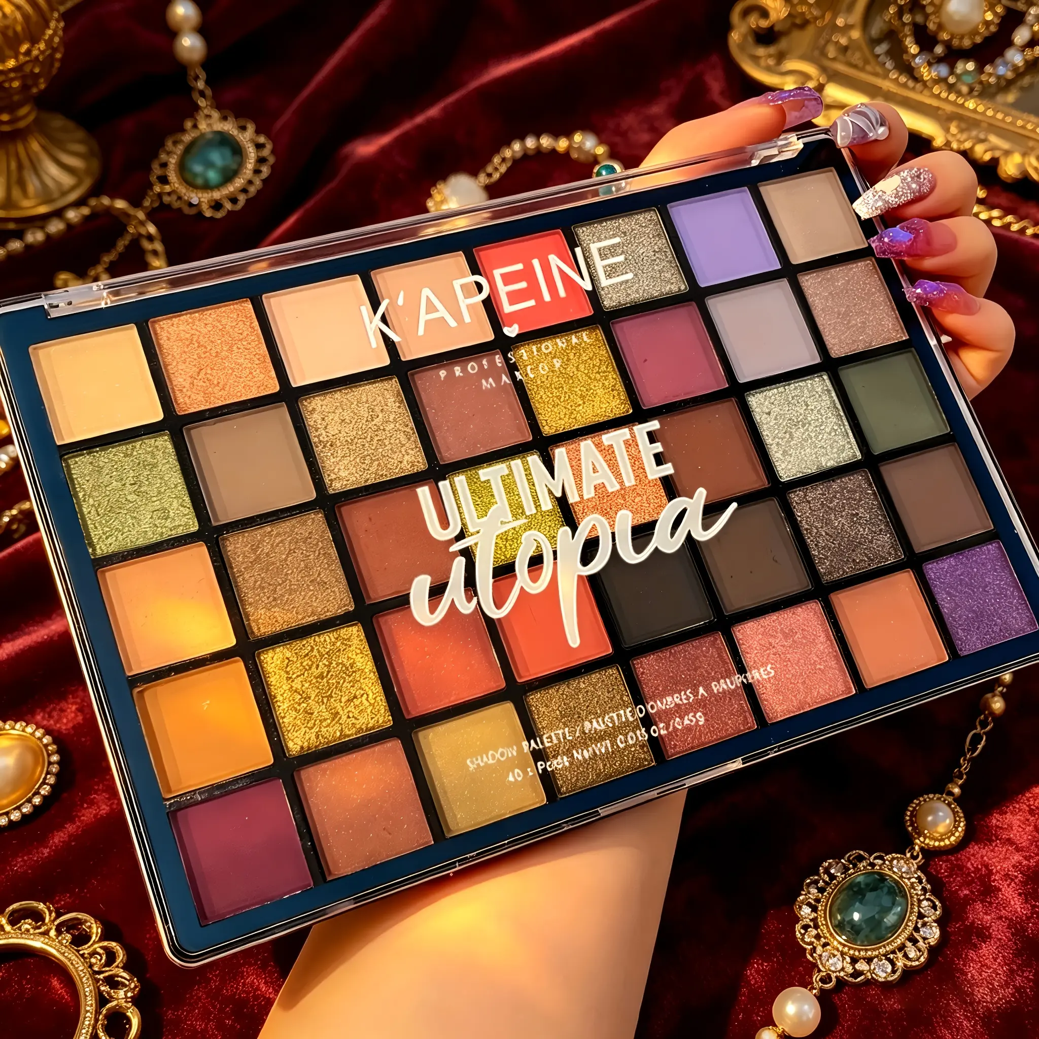 K'APEINE 40‑Color Eyeshadow Palette, Sparkly Shimmer Eyeshadow, Glitter Eyeshadows, Matte Shimmer Glitter Multi‑Texture Makeup, High‑Pigmented Long‑Lasting Blendable Powder, Multi‑Functional Cosmetic for Daily Party & Holiday Eye Looks