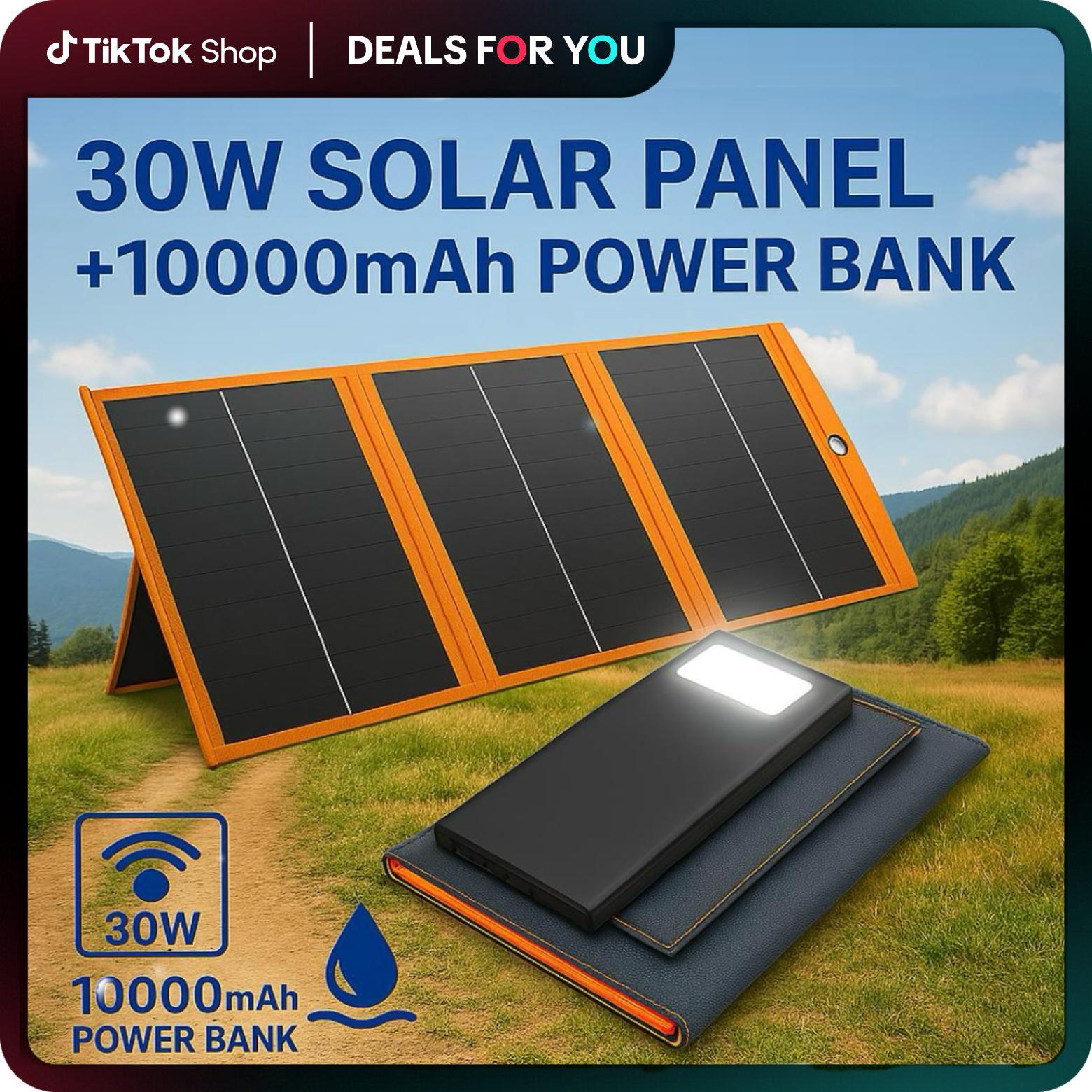 30W/10W Solar Power Charger Upgraded Foldable Portable Solar Panel with 5V 3A Output Ideal for Camping, Hiking Compa