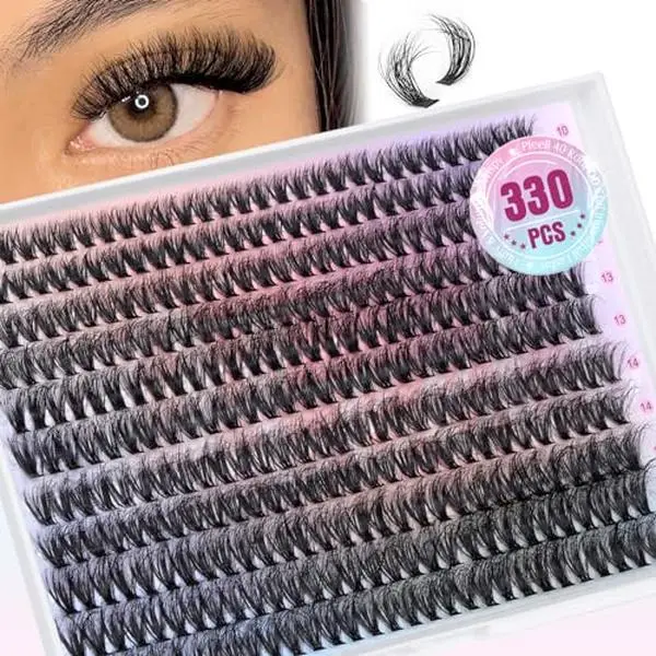 Lash Clusters 330Pcs Cluster Eyelash Extensions 40D Individual Lashes Fluffier D Curve Lash Clusters Extension DIY Wispy Volume False Eyelashes Clusters