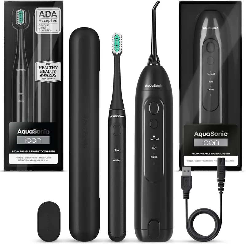 AquaSonic ICON Electric Toothbrush & Water Flosser Bundle - Travel case, charging cord Daily Oral Daily Oral  Cleansing