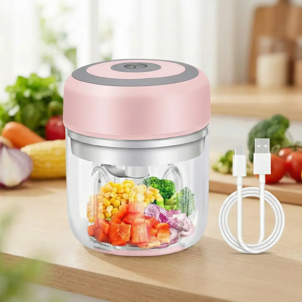 Mini Rechargeable Electric Garlic Grinder & Food Chopper – USB Portable, Multi-Function for Veggies, Onion, Ginger, Meat & Baby Food, 250ml/8.5oz Capacity, Ideal for Kitchen Prep