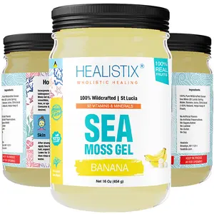 Healistix Banana Irish Sea Moss Gel 16 Oz - St Lucia Wildcrafted Sea moss Gel, Packed with 92 Vitamins - Superfood for Immune Support, Non-GMO, Keto, Vegan