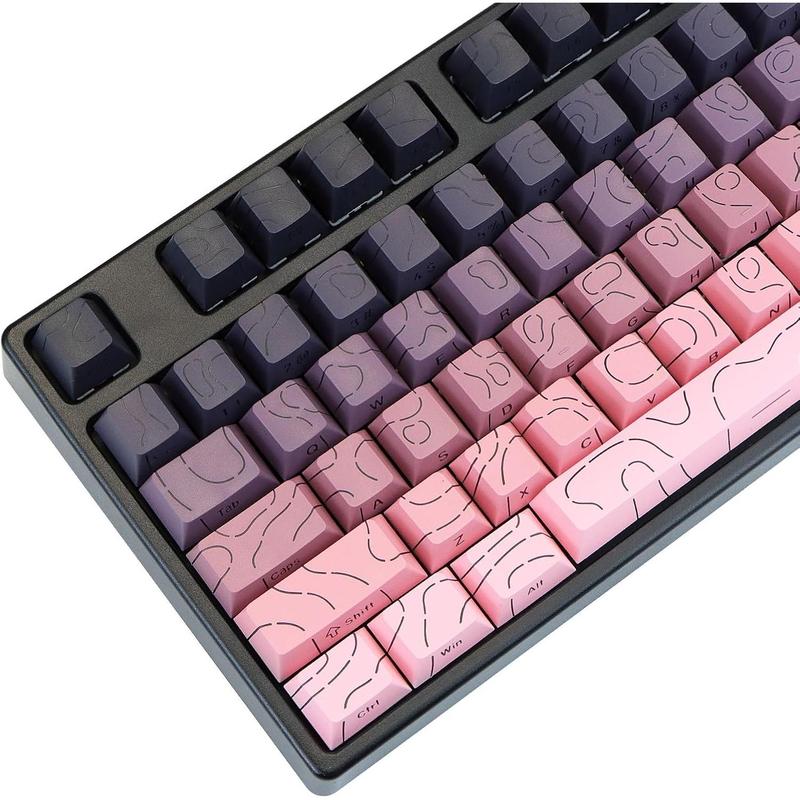 Contour Line Keycaps 98 Set Custom PBT Cherry Profile Double-Shot Light Shine-Through Key Caps with South-face Print for Mechanical Gaming Keyboard ANSI Layout