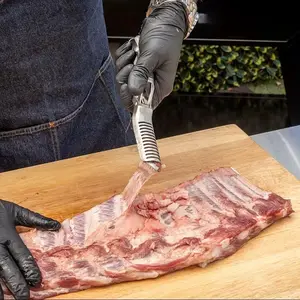 1pc Rib Membrane Removal Tool - Stainless Steel BBQ Rib Skinner with Ergonomic Handle, Effortless Rib Prep for Perfectly Cooked BBQ Ribs, Food-Safe & Durable Design for Home Cooks & Professional Chefs, Meat Preparation, Modern Kitchenware