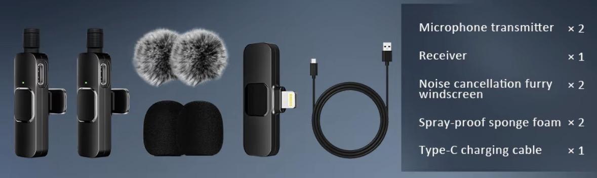 2 pos Wireless Lavalier Microphones for iPhone, Android, iPad - Mini Wireless Clip-on Microphones Crystal Clear Sound Quality for Recording, Live Streaming, Vlog