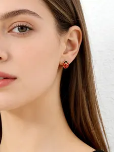 Cute red ladybug small stud earrings with drop of oil design, perfect for daily wear and parties, ideal for celebrations and gifting, a fashionable and eye-catching piece