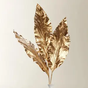 Z Gallerie Canna Leaf Branch - Set of 3 Decor Decorative Plants Golden Ornaments Plastic Faux Flowers Faux Flower Garland Metallic