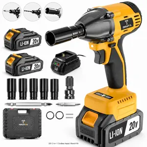 20V 3-in-1 Cordless Impact Wrench Kit, 1/2" Drive Brushless Impact Gun with 4.0Ah Battery, Charger, Sockets & Drill Chuck for Tire Removal and Auto Repair