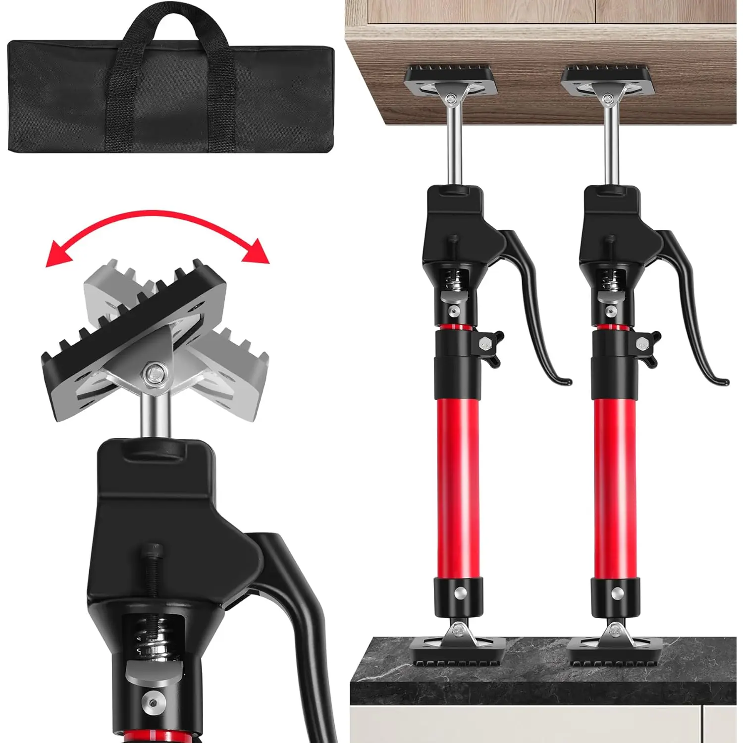 Cabinet Jacks for Installing Cabinets, Heavy-Duty 15.8"-23.6" Jack Rod, 220-lb Capacity Cabinet Installation Tools with Adjustable Non-Slip Pads, Third Hand Tool with Spring-Loaded Pins, 2 Packs