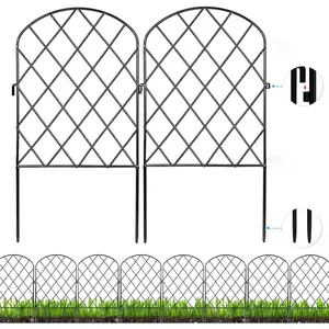 Decorative Garden Fence 24 Pack,24 Ft (L) X 24 in (H) Black Mesh Rustproof Metal Fence, Animal Barrier Fence for Small Dog, Border Folding Patio Fence, Outdoor Flower Bed Landscape Decor