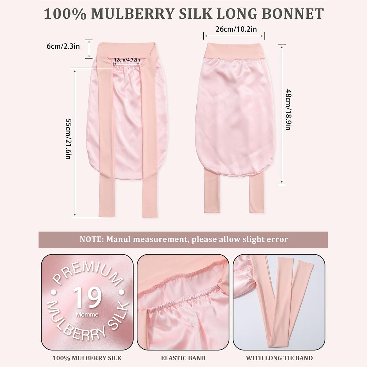 100% Mulberry Silk Bonnet for Women Long Hair Bonnet Natural Silk Sleeping Cap with Elastic Tie Band Hair Bonnets for Hair Nightcap Gifts for Female