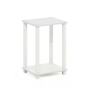 Simplistic Side Table in White brings practical storage and 2-tier storage, open shelf, easy assembly for bedrooms, living rooms, and small spaces