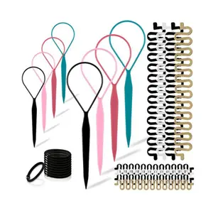 CHRISTMAS GIFT 26PCS Hair Braiding Tools Kit for Girls & Women – Topsy Tail, Tail Loop Tool, French Twist Centipede Braiders, Black Elastic Hair Ties for Ponytail, Plait, Styling Accessories for All Hair Types