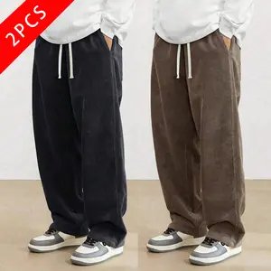 2-pack men’s retro corduroy casual pants, loose straight-leg long pants, new for spring/autumn