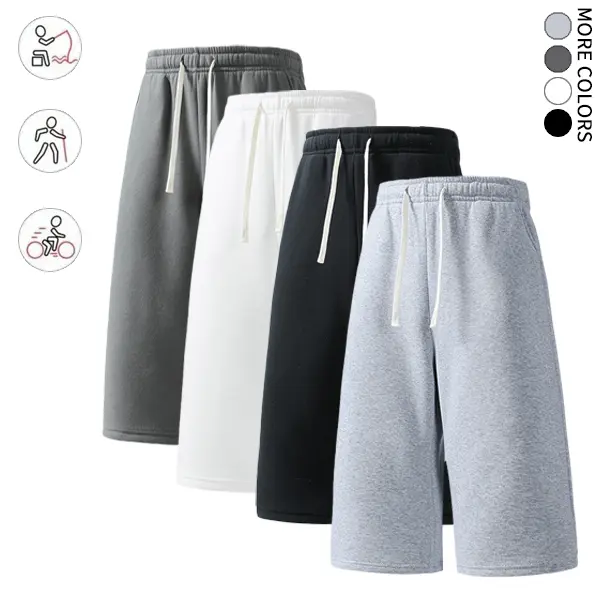 4-pack summer streetwear shorts—comfortable, loose 7/8 length for travel; loose casual athletic pants for everyday wear; classic men’s pants suitable for daily wear and summer vacations.