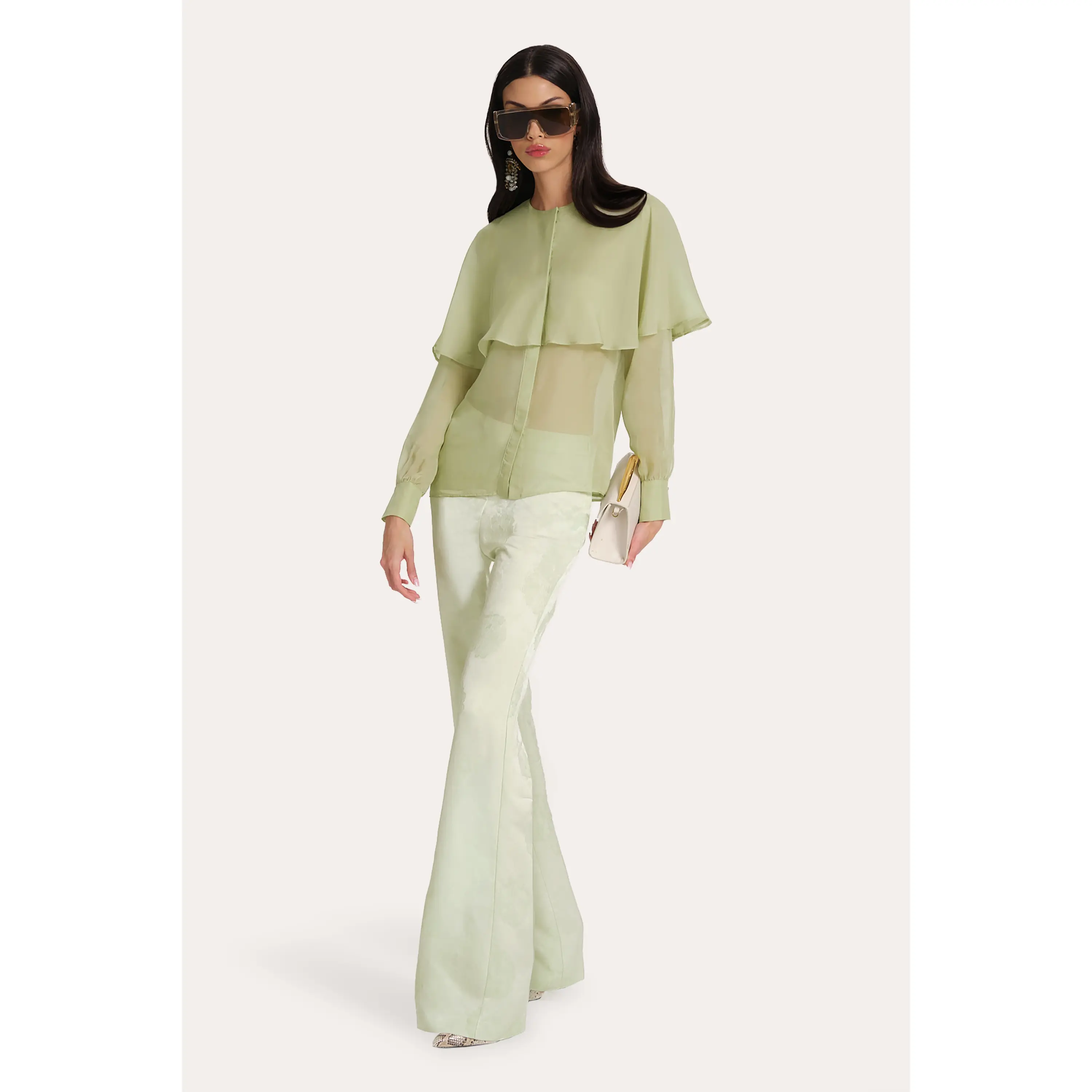 Sage Silk Chiffon Cape Blouse