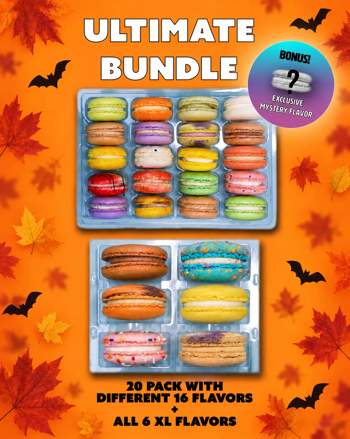 Ultimate Variety Bundle - 20 Pack with 15 Flavors, 1 Exclusive Mystery Flavor, All 6 XL Flavors, Gluten-Free French Macarons, Dessert Sweet Treats