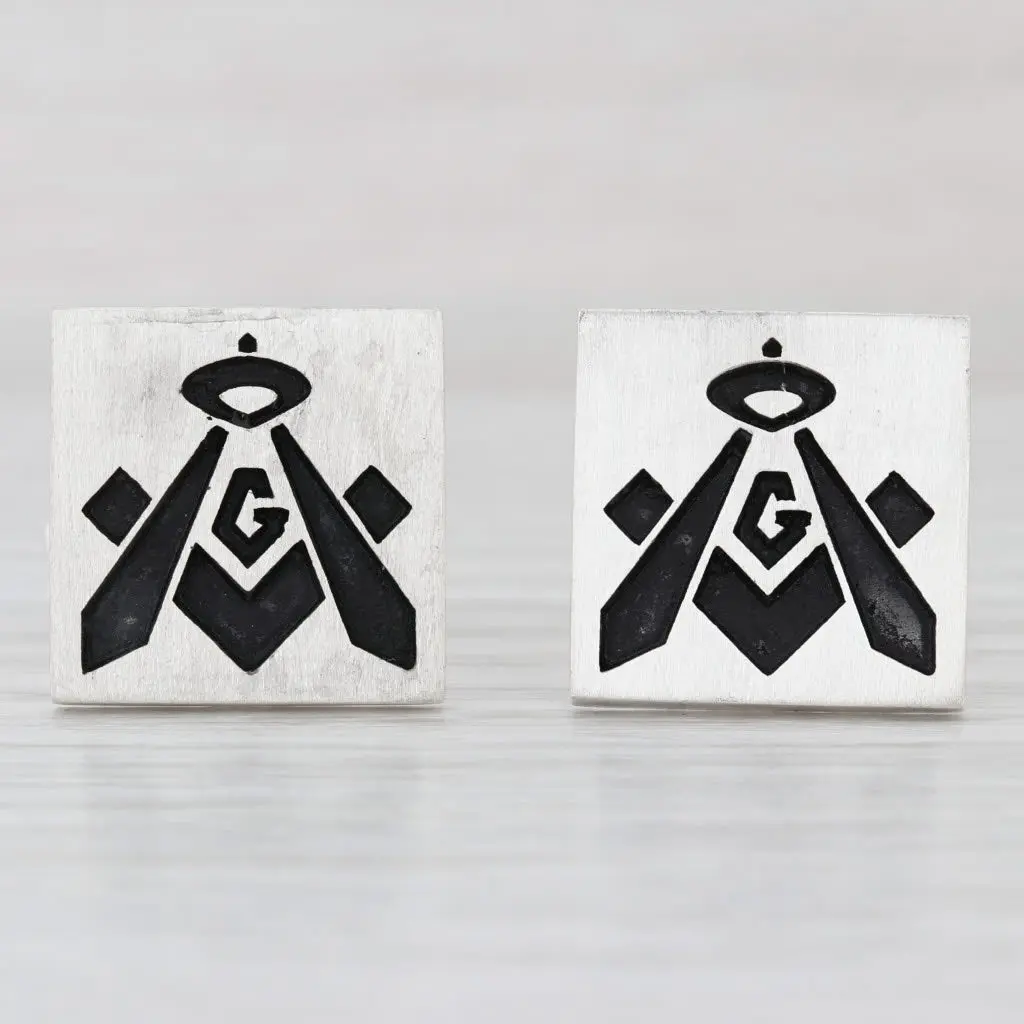 Vintage Sterling Silver Men's Cufflinks - Fenwick & Sailors Masonic Blue Lodge Square & Compass Fashion Accessory