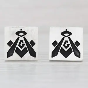 Masonic Cufflinks Sterling Silver Blue Lodge Square Compass Stencil Vintage Mens