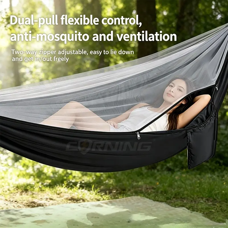 265cm*140cm Hammock With Mosquito Net, 280kg Capacity, Lightweight Portable Double Hammock, Durable Hammock, Outdoor Camping Gear, Quick-Dry Breathable Nap Bed