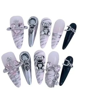 E56 Hand wearing nail magic girl gentle white fairy wind explosion light luxury manicure nails  Press-On Nails