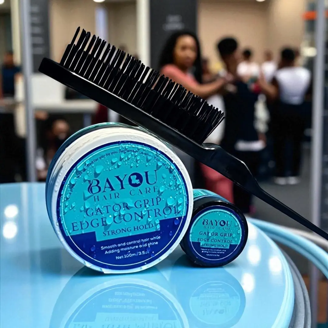 Bayou Hair Care Gator Grip Edge Control Travel Pack Kit - 100g Silicone-Free Unisex Haircare Set with Slick Styling Gel, Matte Paste, High-Quality Brush, for Curly Locks