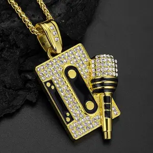 A Trendy Hip-hop Cassette Microphone Pendant Necklace For Men With A Long European And American Style Accessory Streetwear Statement Jewelry