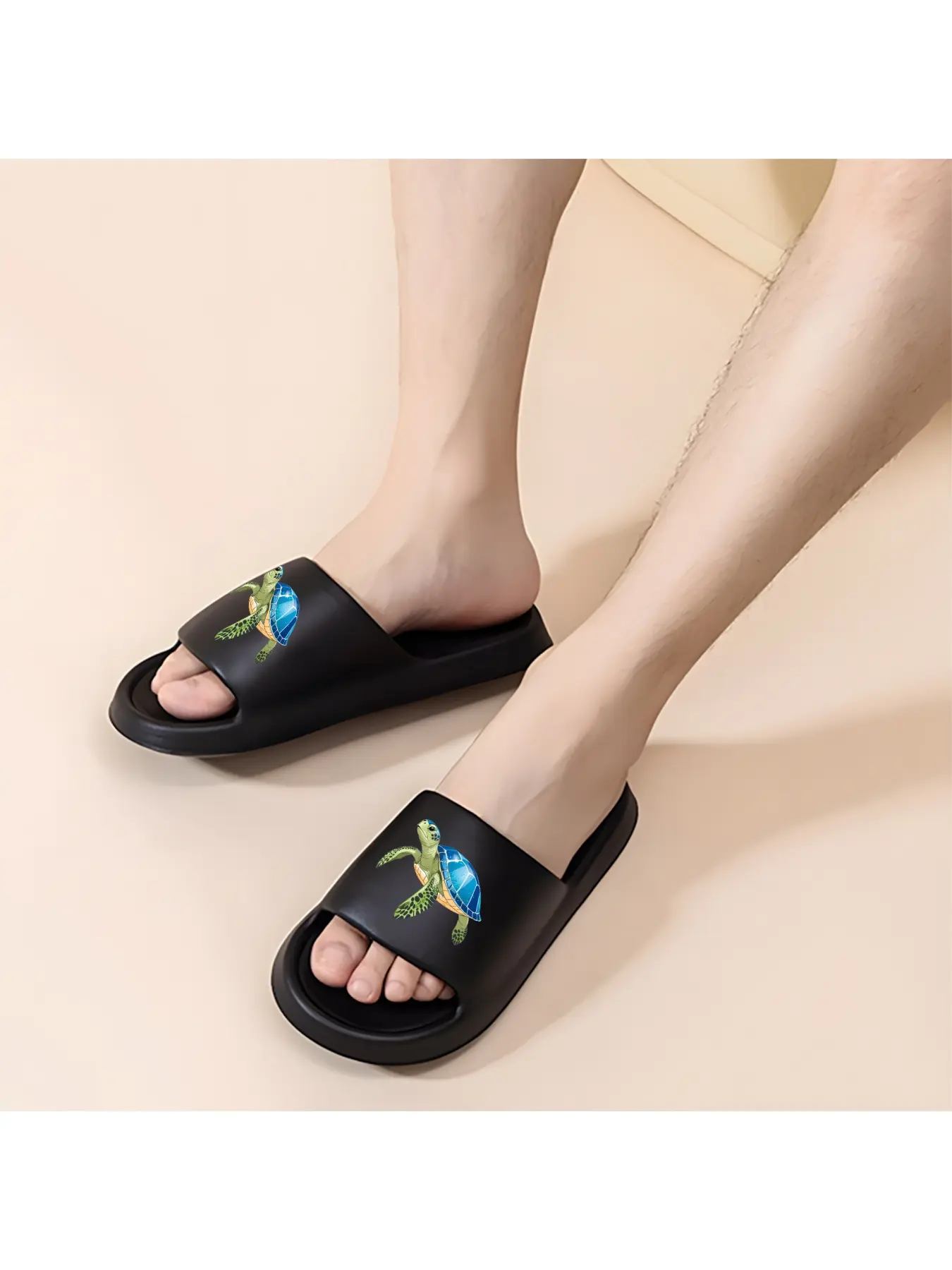 Cute Sea Turtle with Diamond Shell Print Thick Sole Cloud Slide Slippers, Non-Slip Pillow Bathroom Sandals for Ocean Lovers, Fashion Platform Home & Outdoor Shoes