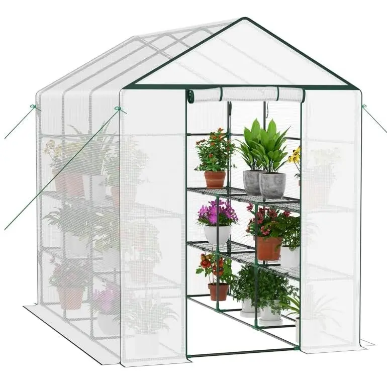 GARVEE Outdoor Portable Greenhouse Kit, 57x85x76in Walk-In Structure with 3-Tier 12 Shelves, Zippered Door, Anchors, Ropes, 66 lbs per Shelf, Climate Control for Gardeners, Plant Lovers (Patio/Backyard Use)