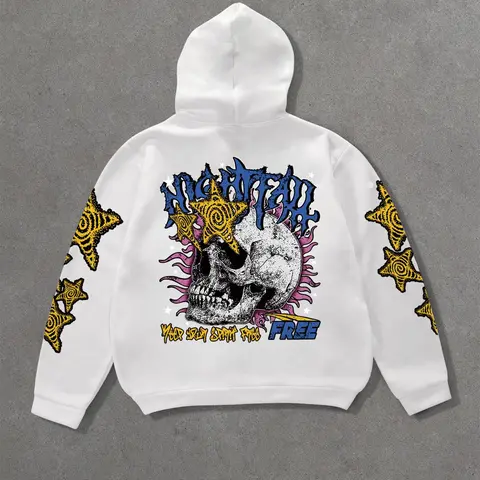 Men's Zip Up Hoodie, Casual Loose Drop Shoulder Pocket Drawstring Long Sleeve Hooded Sweatshirt for Fall & Winter, Halloween Fashion Men's Clothes for Daily Wear, Drippy Skull Hoodie, Street Fashion Hoodie