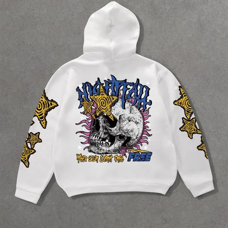 Men's Zip Up Hoodie, Casual Loose Drop Shoulder Pocket Drawstring Long Sleeve Hooded Sweatshirt for Fall & Winter, Halloween Fashion Men's Clothes for Daily Wear, Drippy Skull Hoodie, Street Fashion Hoodie
