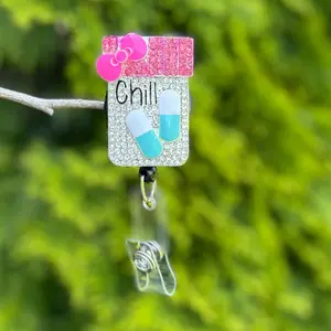 Upscale Badge Reel for Nurses/ Healthcare Workers sparkling Badge Reel with Colored Backs, Retractable Cord Up to 24-30 Inches