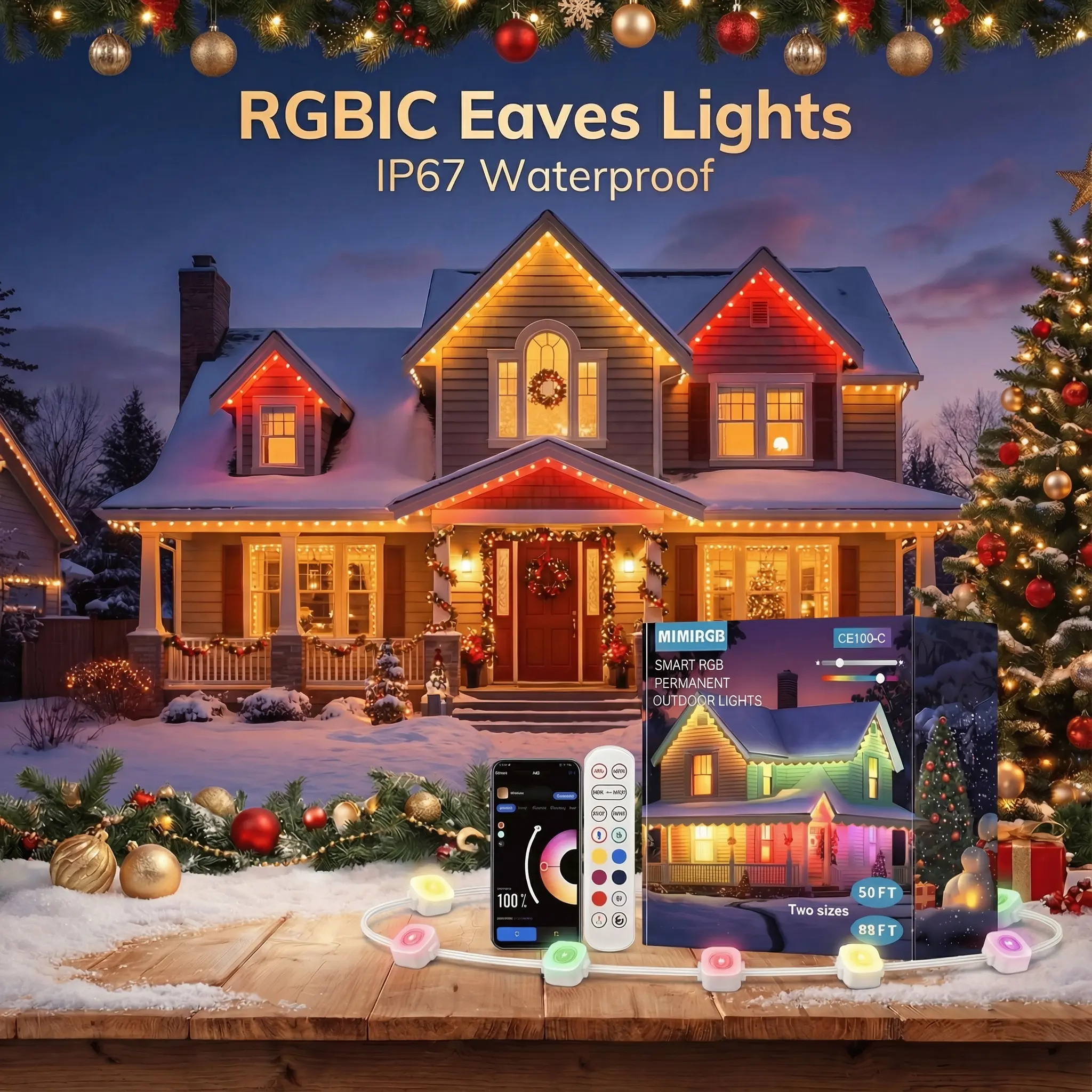 Permanent Outdoor Lights, RGBIC LED Eaves Lights for House Eaves, App & Remote Control, Music Sync, IP67 Waterproof DIY Outdoor Lighting, 50ft 100ft 150ft 200ft 300ft, Christmas Lights Outdoor Decor BlueTooth Led Strip