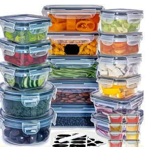 24/48/50pcs Deluxe Food Storage Container Set, High Quality - Airtight Seal, BPA-Free, Easy-Snap Lids, Stackable, Microwave Safe - Includes 12/24/25 Containers, 12/24/25 Lids, Free Labels and Kitchen Storage Marker, Perfect for Travel and Outdoor