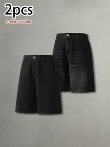 Available in packs of 4, 3, or 2; summer men’s washed, distressed denim shorts with a loose fit and a trendy retro deconstructed patchwork design—casual, versatile athletic denim shorts.summervibes