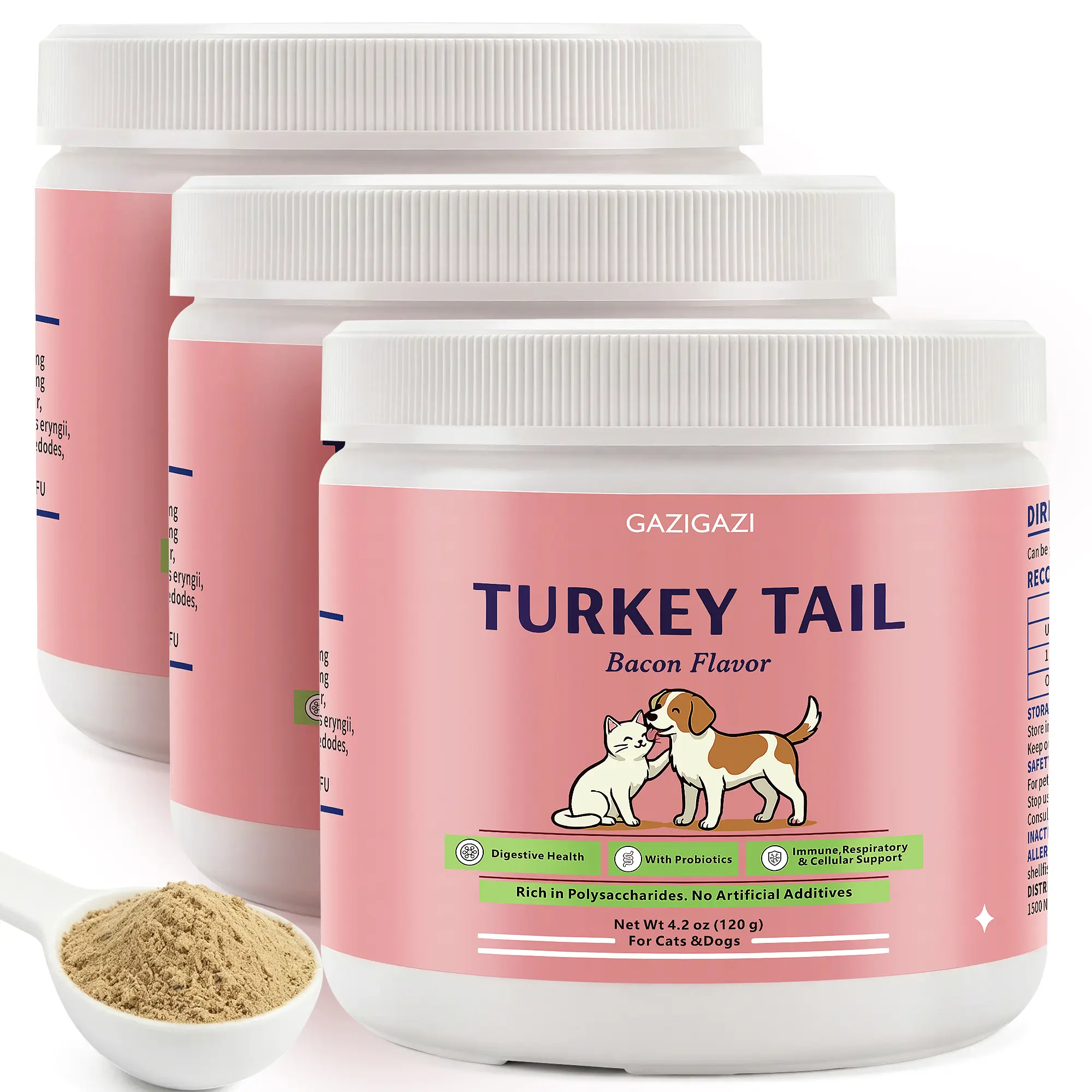 3 Packs GAZIGAZI Turkey Tail Mushroom for Dogs – Natural Lump & Bump Support – Lipoma & Wart Care – Probiotic Mushroom Powder canine nutrition natural pet care Bacon Flavor Clean pet health dog salmonoil dog probiotic vitamins for pet